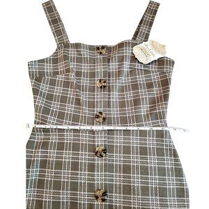 Altar’d State Plaid Sleeveless Sundress Olive Faux Button-Front, Size XS NWT